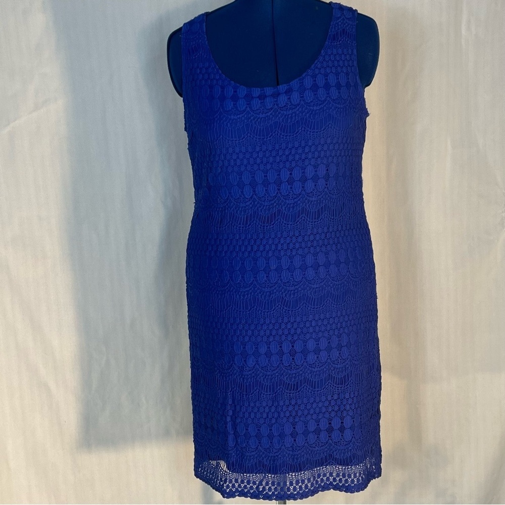 Tiana B. Dress Royal Blue Sleeveless Lace Overlay Round Neck Pullover Lined XL 👍